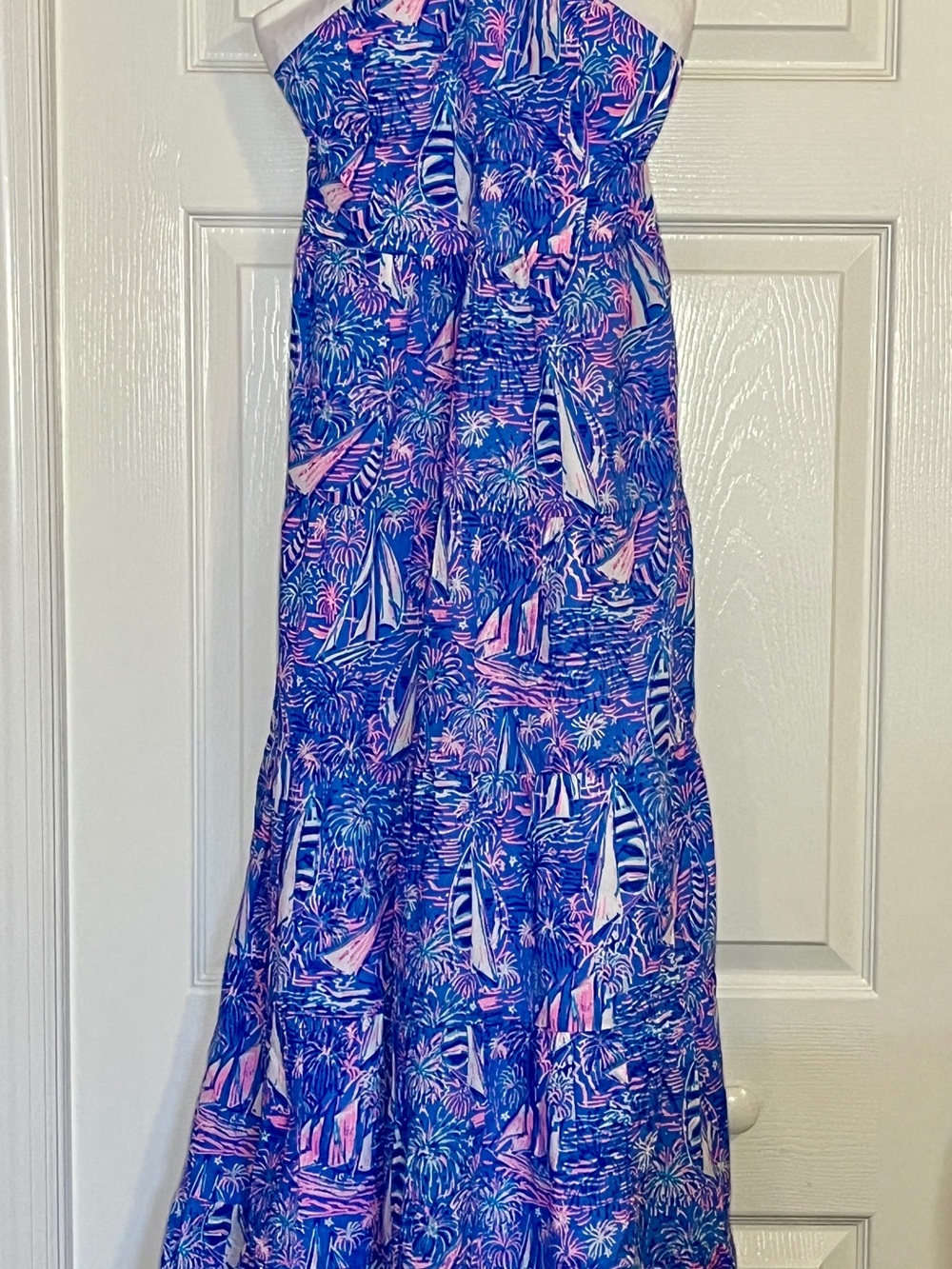 Lilly Pulitzer Blue & Pink Sailboat Print Maxi Dress